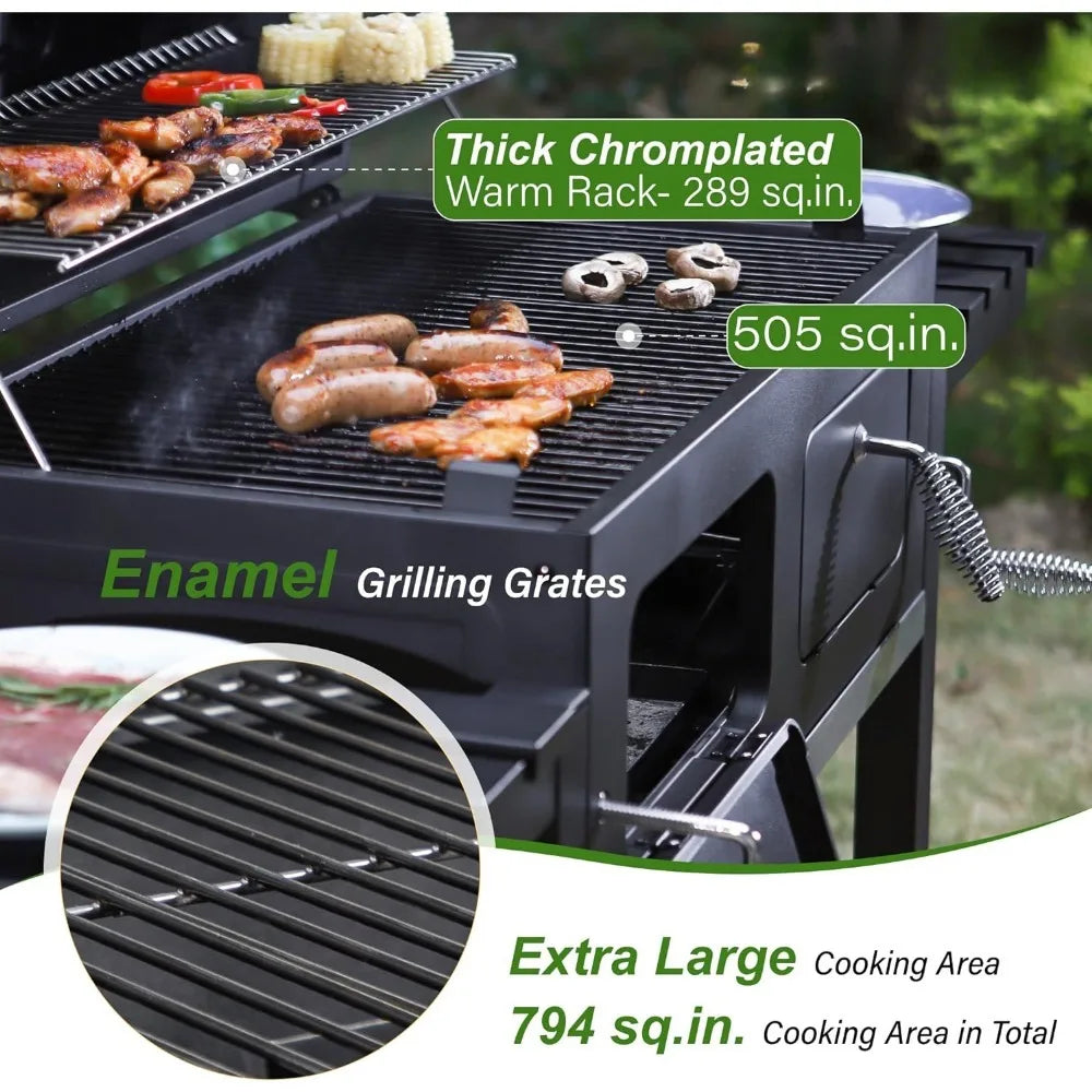 Outdoor Cooking Grill with 2 Individual Lifting Charcoal Trays