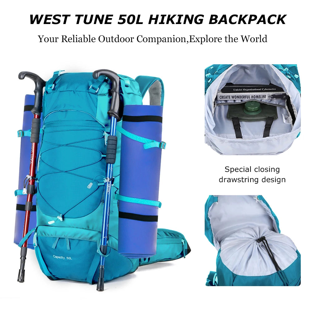 WESTTUNE 50L Hiking Backpack with Rain Cover