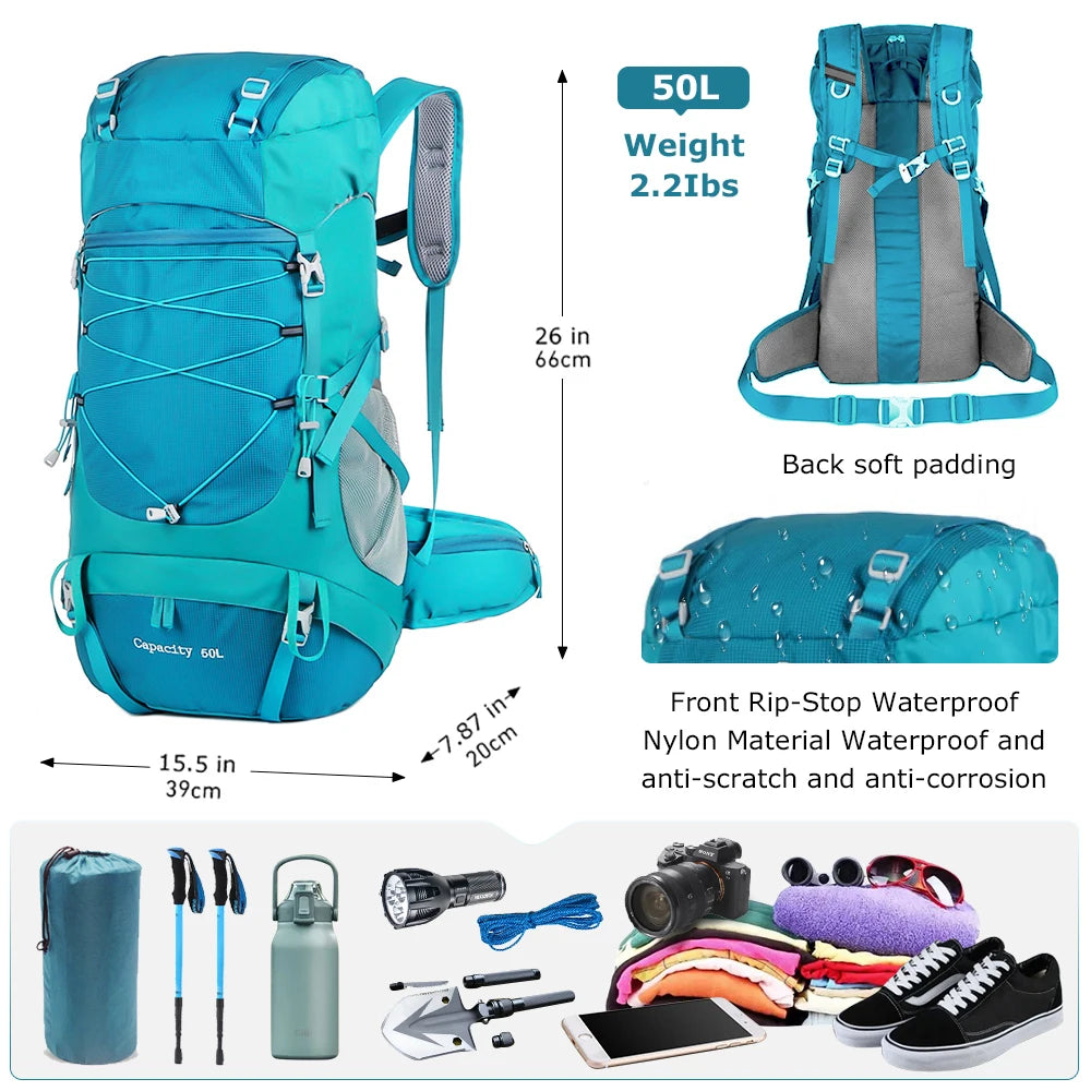 WESTTUNE 50L Hiking Backpack with Rain Cover