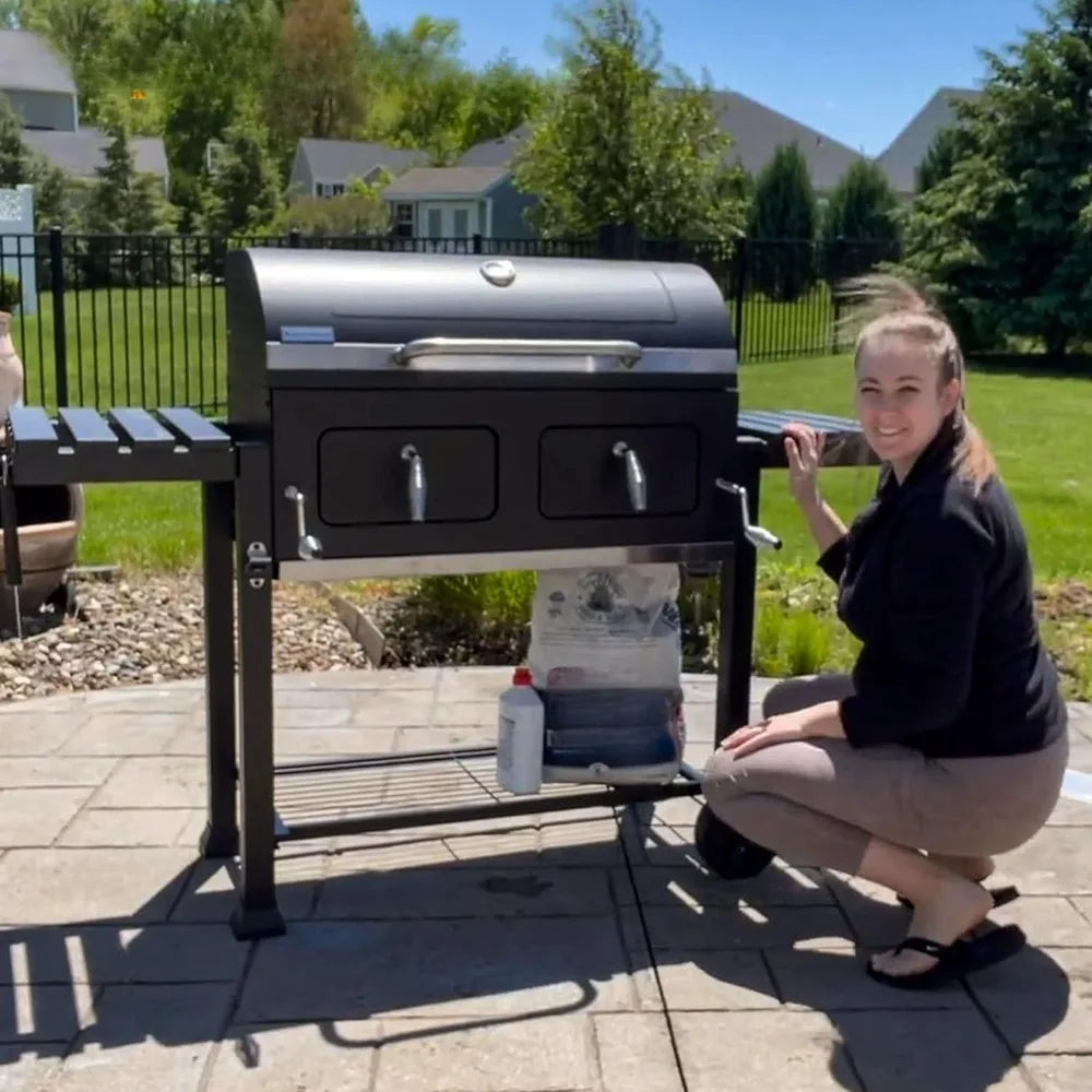 Outdoor Cooking Grill with 2 Individual Lifting Charcoal Trays